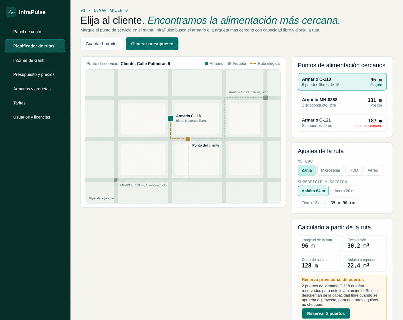 Dentro del planificador de rutas